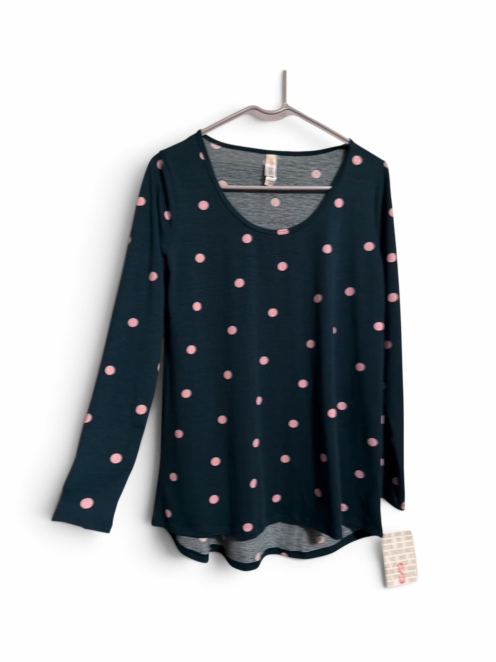 NWT LuLaRoe Lynnae Long Sleeve Top Small Green Pink Polka Dot High Low Sz S